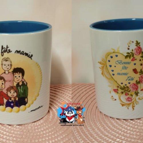 Mug bicolore bleu clair - bonne fête mamie