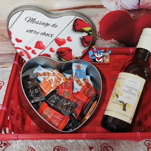 Coffret cadeau st-valentin - coeur et vin blanc