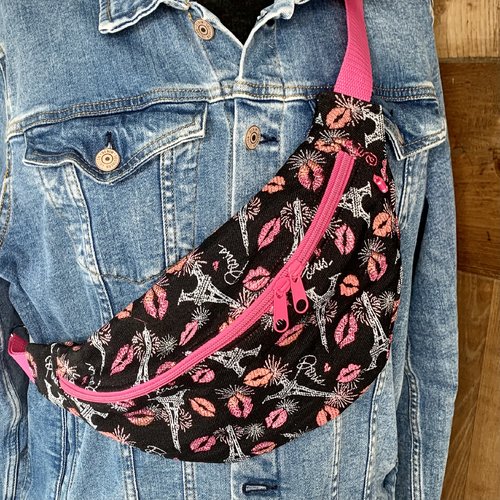 Sac banane noir et rose "paris"