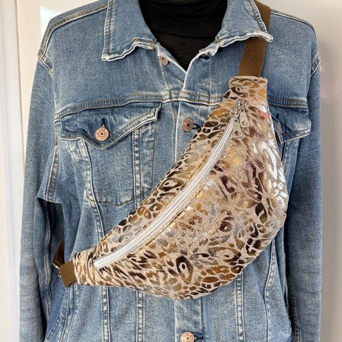 Sac banane léopard doré