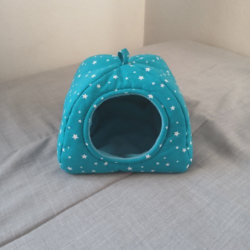 Dodo igloo pour cochon d'inde et rat en polaire – cachette rongeur et nac fait main, bleu étoiles