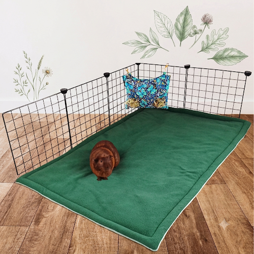Tapis polaire absorbant cochon d'inde et lapin - cage cavy cage - vert menthe & sapin
