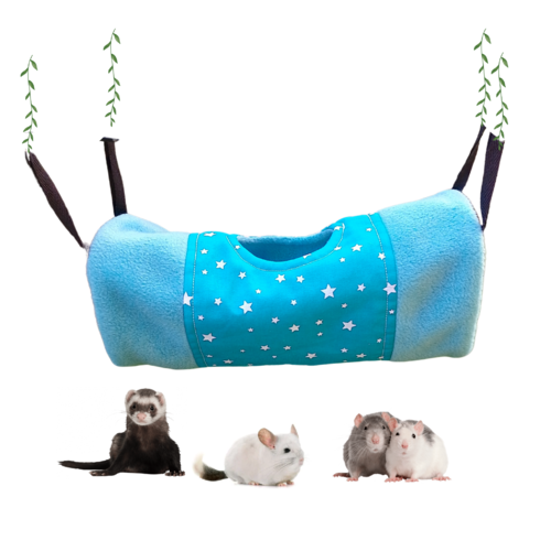 Tunnel suspendu en coton et polaire pour rongeurs ,30 × 18 cm .fait main