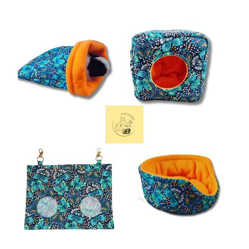 Pack confort cochon d’inde . ensemble 4 accessoires en polaire & coton . fabrication artisanale