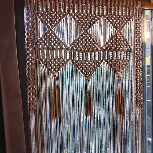 Macramé rideau gris et crème