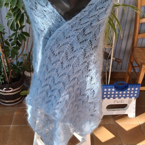 Etole soie et mohair bleu clair tricotee mains