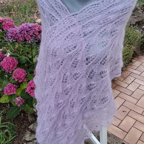 Etole soie et mohair brume violette tricotee mains