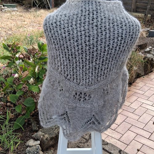 Châle alpaga soie gris tricote mains