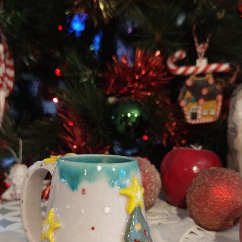 Tasse a café sapin de noël et etoile - tasse avec anse