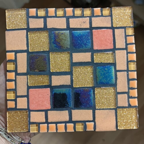 Dessous de plat mosaique orange,doré et noir