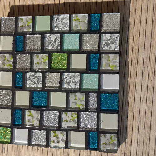 Dessous de plat mosaique verte et argenté