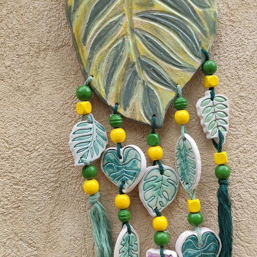 Suspension mobile feuille tropical en faïence