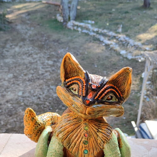 Renard en faïence féerique- renard imaginaire