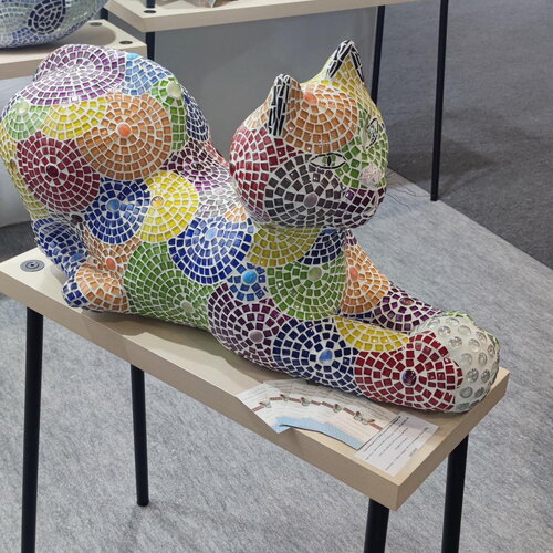 Sculpture mosaïque cat – art déco fait main en mosaïque &amp; verre – pièce unique pour intérieur / extérieur / jardin