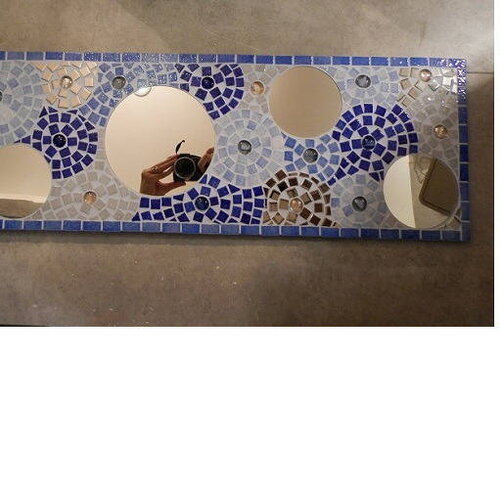 Miroir mosaïque vertical  bleu gris argenté