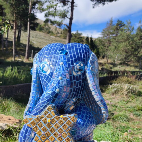 Sculpture éléphant céleste mosaïque – art déco fait main en mosaïque – pièce unique pour intérieur / extérieur / jardin