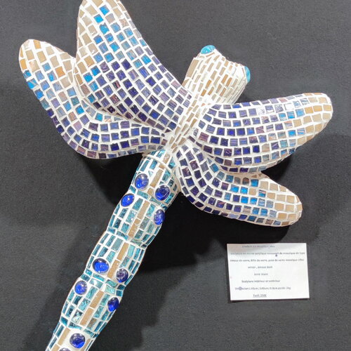 Sculpture mosaïque libellule bleu – art déco fait main en mosaïque &amp; verre – pièce unique pour intérieur / extérieur / jardin