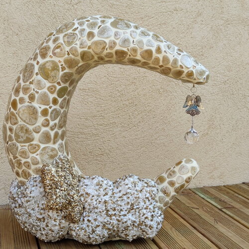 Sculpture mosaïque lune étoile– art déco fait main en mosaïque &amp; verre – pièce unique pour intérieur / extérieur / jardin