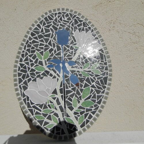 Miroir fantaisie mosaïque  forme ovale rose  gris,vert