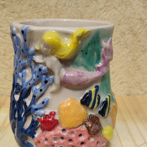 Pot décoratif motif fond des océans sirène-pot a crayon