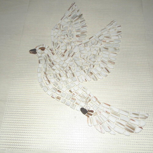 Grande colombe mosaïque pâte de verre gemmé blanc et marron