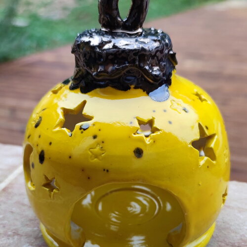 Photophore boule de noël céramique-boule de noël jaune-bougie noel