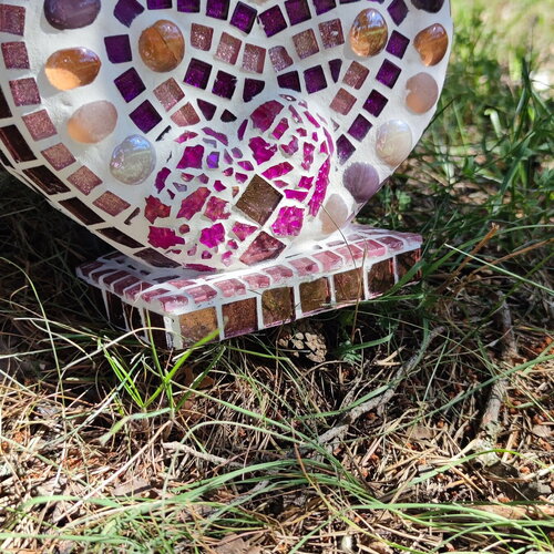 Sculpture mosaïque cœur rose – art déco fait main en mosaïque &amp; verre – pièce unique pour intérieur / extérieur / jardin