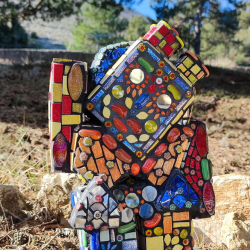 Sculpture mosaïque robot – art déco fait main en mosaïque &amp; verre – pièce unique pour intérieur / extérieur / jardin
