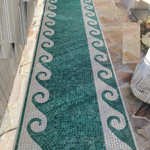 Grande fresque mosaïque décor vague 4 metres