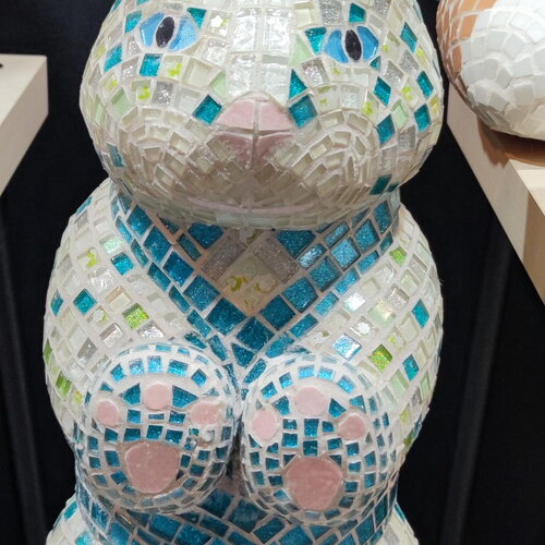 Sculpture mosaïque lapin – art déco fait main en mosaïque &amp; verre – pièce unique pour intérieur / extérieur / jardin