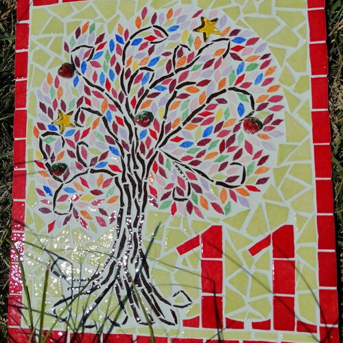 Plaque de maison arbre de vie en mosaïque-