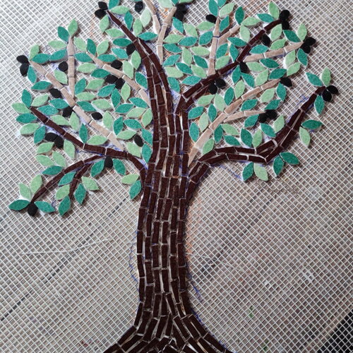 Olivier en mosaïque sur filet- arbre olivier-arbre provence