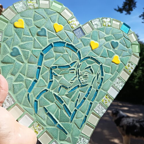 Tableau maman et enfant en mosaïque forme coeur