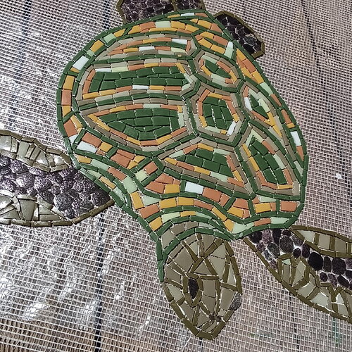 Tortue de mer en mosaïque pour piscine