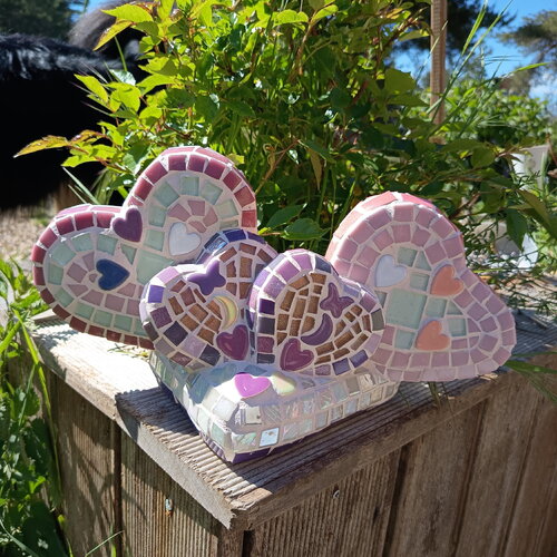 Cœur mosaïque rose pastel &amp; lilas – décoration féerique faite main – univers doux et romantique