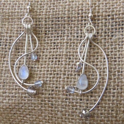 Boucles d'oreilles pierre de lune,swarovski,argent