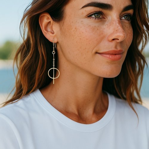 Boucles d’oreilles longues géométriques en argent massif 925 doré à l’or fin – bijou minimaliste fait main