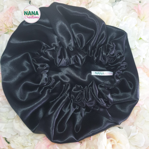 Bonnet en satin noir réversible – fait main, protège et sublime vos cheveux