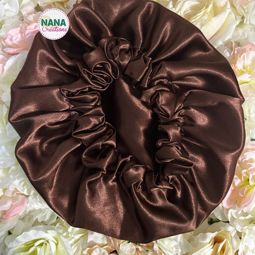 Bonnet en satin marron réversible – fait main, protège et sublime vos cheveux