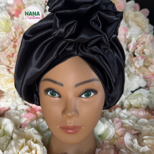 Turban satin à enfiler à enfiler – ébène – fait main