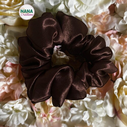 Chouchou satin - chocolat – fait main