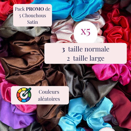 Lot de 5 chouchous en satin (3 normaux + 2 larges)