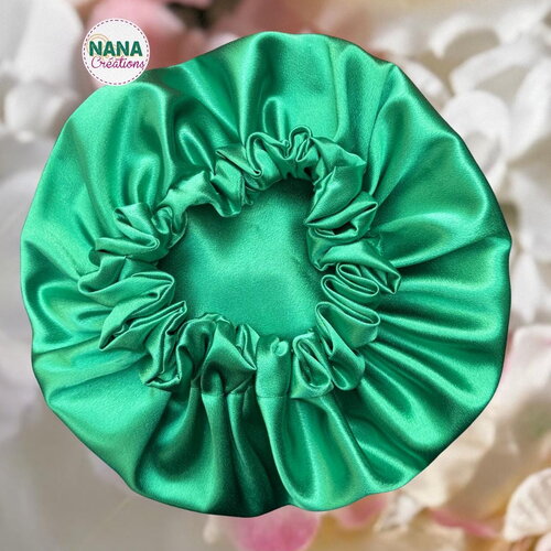 Bonnet en satin américain réversible vert | protection cheveux nuit | anti-frisottis | tailles s, m, l | double épaisseur fait main