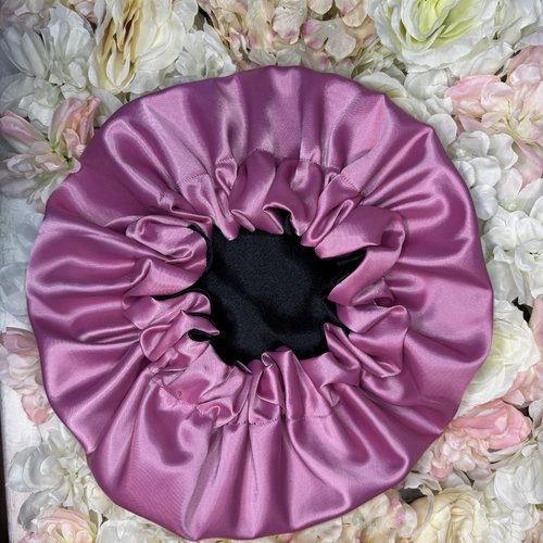 Bonnet en satin et soie réversible rose & noir | protection cheveux nuit | anti-frisottis | tailles s, m, l | double face fait main