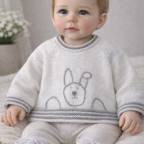 Pull bébé blanc et gris "ptit lapin"