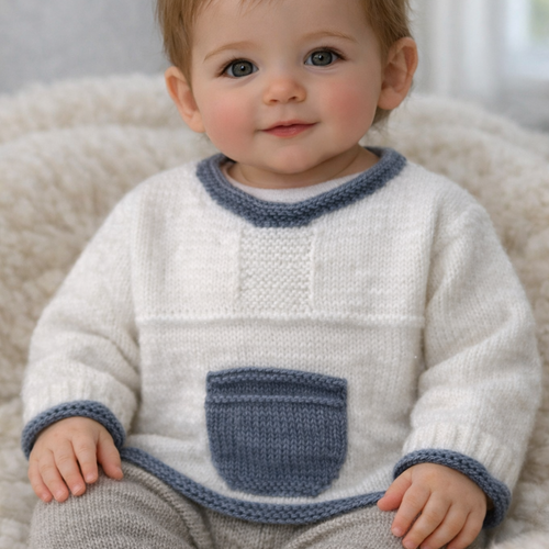 Pull mixte blanc et gris en 2 ans