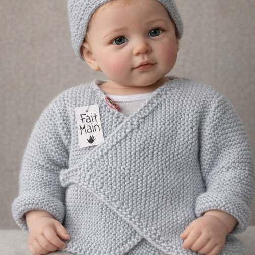 Ensemble" brassière chaussons bonnet " 1ere age gris écume