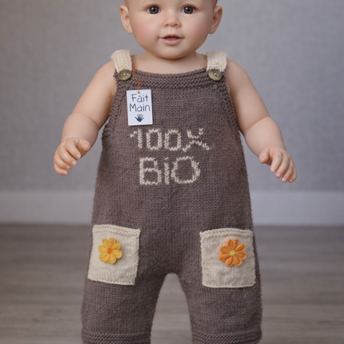 Salopette en 24 mois.couleur taupe et écru