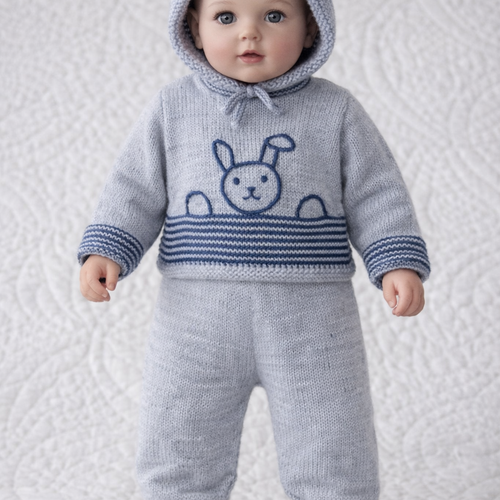 Ensemble lapin gris et bleu marine