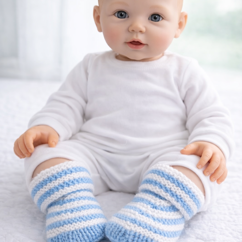 Chaussons bleu clair et blanc.
